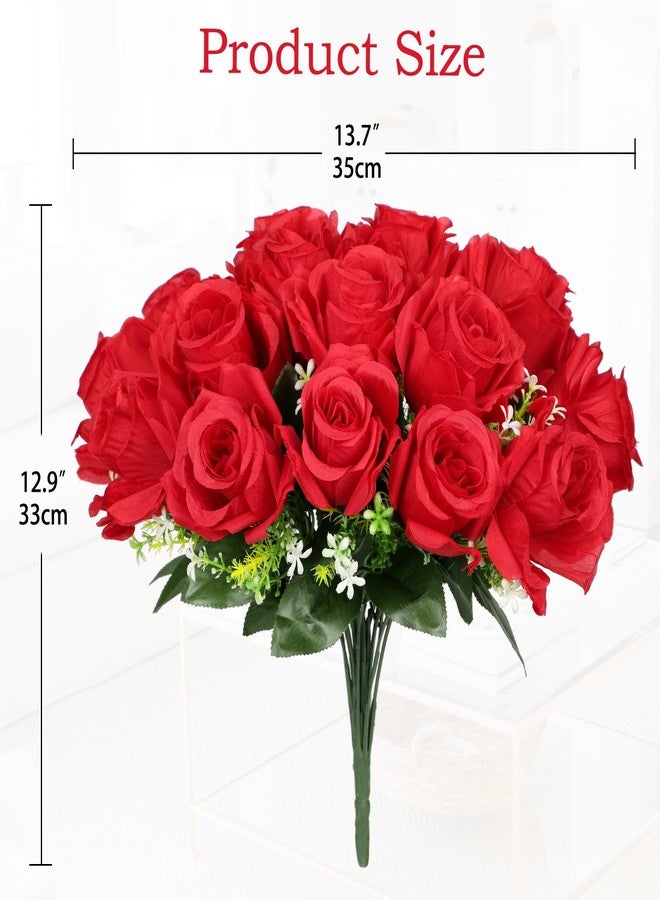 GnFlus Red Roses Artificial Flowers, 2 Pack Rose Fake Flower Bouquets Realistic Faux Silk Flowers for Vase Bridal Bouquet Wedding Centerpieces Arrangements Home Décor - Image 2